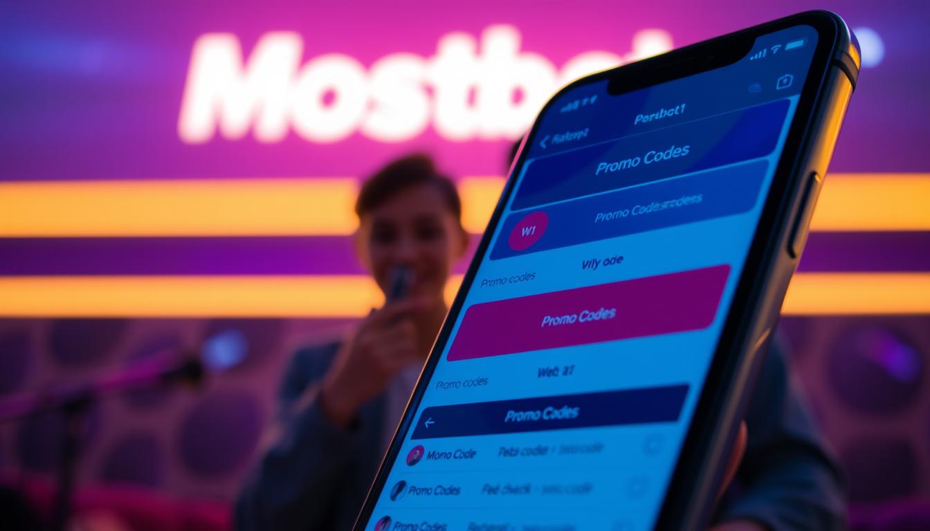 A vibrant image showcasing the utilization of promo codes within the Mostbet platform. In the foreground, a smartphone displays the Mostbet app interface, with a prominent section highlighting the available promo codes. In the middle ground, two figures, W1 and W2, appear to be engaging with the promo code functionality, their expressions conveying a sense of excitement and discovery. The background features a blurred, stylized representation of the Mostbet logo, adding a touch of branding and context. The lighting is soft and warm, creating a welcoming and inviting atmosphere. The overall composition emphasizes the seamless integration of promo codes within the Mostbet user experience.