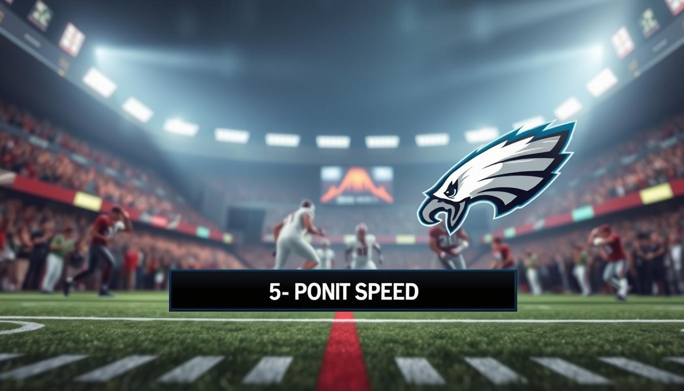 A detailed sports betting illustration showcasing a -5 point spread. In the foreground, a sports scoreboard displays the teams and the -5 point spread, rendered in a bold, modern typeface against a clean, minimalist backdrop. The middle ground features two opposing team logos, their players engaged in a competitive match, captured from a dynamic, wide-angle perspective that emphasizes the intensity of the game. The background blurs into a dimly lit stadium setting, with spectators cheering in the stands and the bright lights of the arena creating a sense of energy and anticipation. The overall composition conveys the high-stakes, strategic nature of a -5 point spread betting scenario.