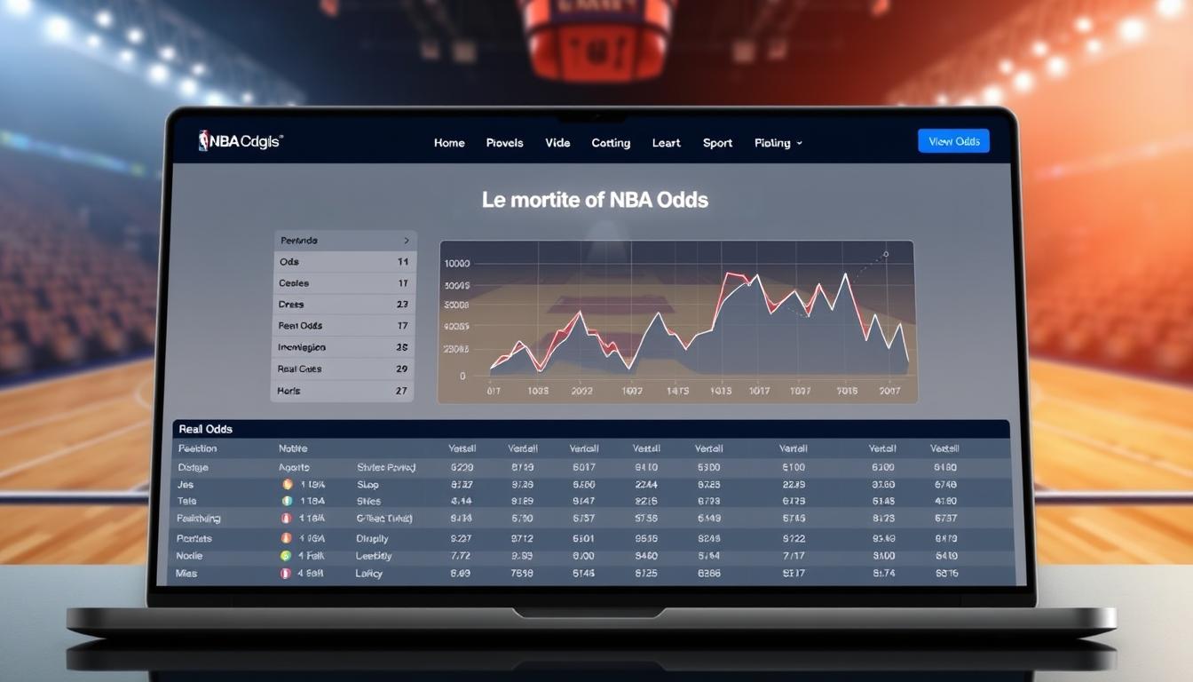 A sophisticated website layout showcasing a comprehensive comparison of NBA odds, presented in a sleek and visually appealing manner. In the foreground, a clean, minimalist design with intuitive navigation and well-organized information on various betting options, odds, and statistics. In the middle ground, a dynamic graph or chart displaying real-time odds fluctuations, allowing users to make informed decisions. The background features a subtle, blurred imagery of a basketball court, evoking the spirit of the NBA and the excitement of sports betting. The overall atmosphere is one of professionalism, efficiency, and trustworthiness, catering to the needs of discerning sports enthusiasts and savvy bettors.