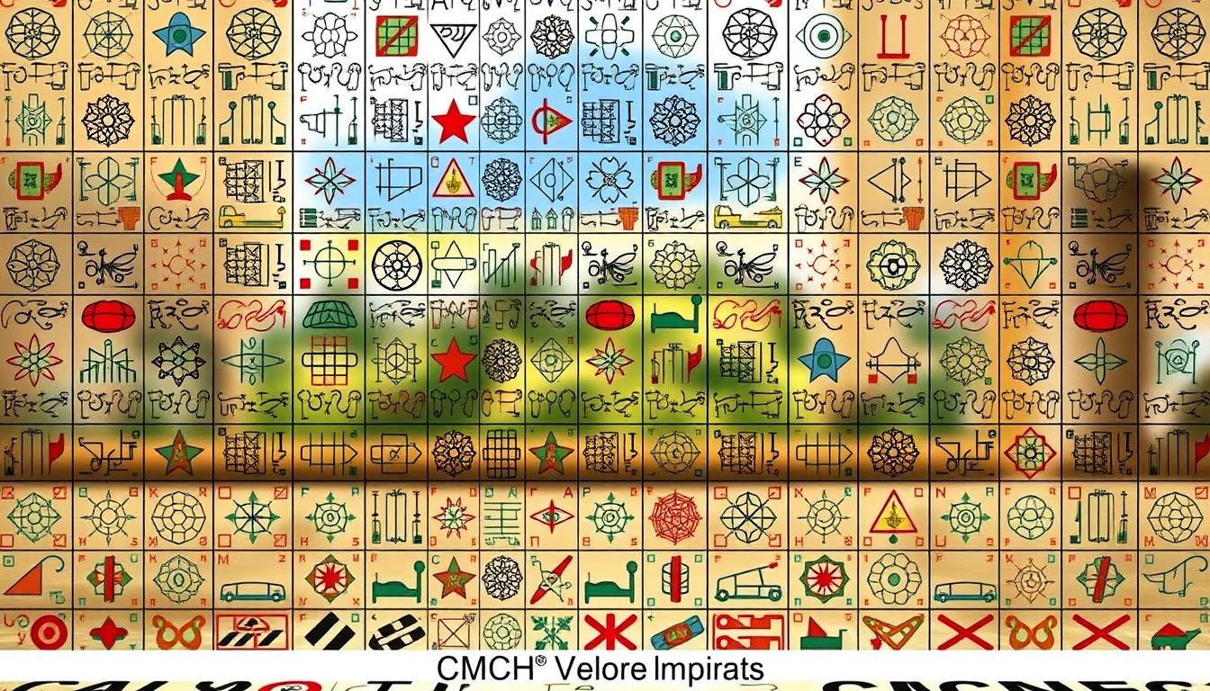 A neatly arranged grid of intricate patterns, inspired by the CMCH Vellore entrance exam. The foreground showcases a mosaic of geometric shapes, lines, and symbols in a vibrant color palette. The middle ground features a blurred, abstracted landscape, hinting at the academic environment. The background is bathed in a soft, warm light, creating a contemplative atmosphere. The composition conveys a sense of structure, complexity, and intellectual rigor, reflecting the challenges and expectations of the CMCH Vellore entrance examination.