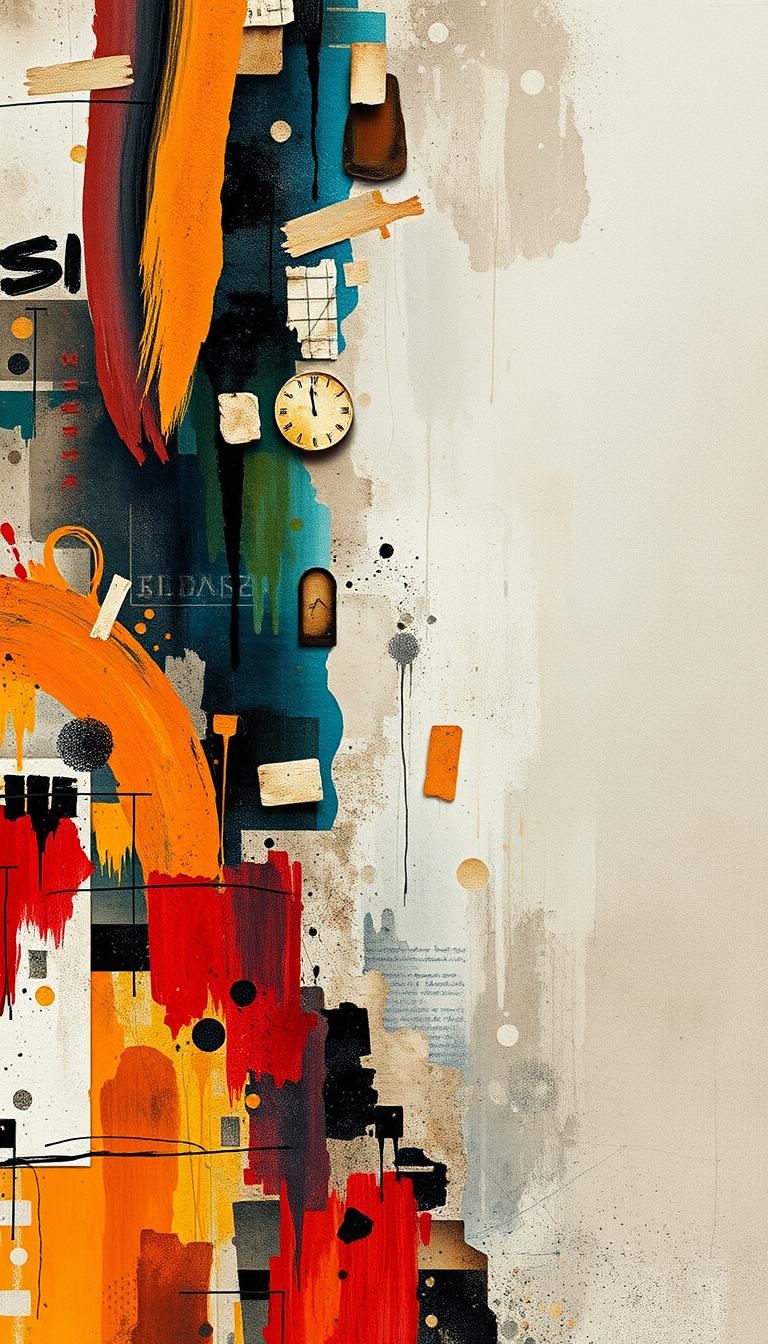 21 Creative Scrapbook Ideas: Trick No One Talks About A dynamic, abstract mixed media background featuring a harmonious blend of textured layers, vibrant colors, and intricate patterns. The foreground showcases a visually striking interplay of acrylic paint brushstrokes, collaged elements, and subtle metallic accents, creating a sense of depth and visual interest. The middle ground incorporates a mix of collaged papers, ephemera, and textured materials like torn fabric, tissue paper, and distressed ink splashes. The background seamlessly transitions into a rich, atmospheric environment with hazy, muted tones and a subtle, natural lighting that casts soft shadows, elevating the overall composition. The resulting image exudes a captivating, artisanal aesthetic that would perfectly complement the "Advanced Techniques to Elevate Your Scrapbook Ideas" section of the article.