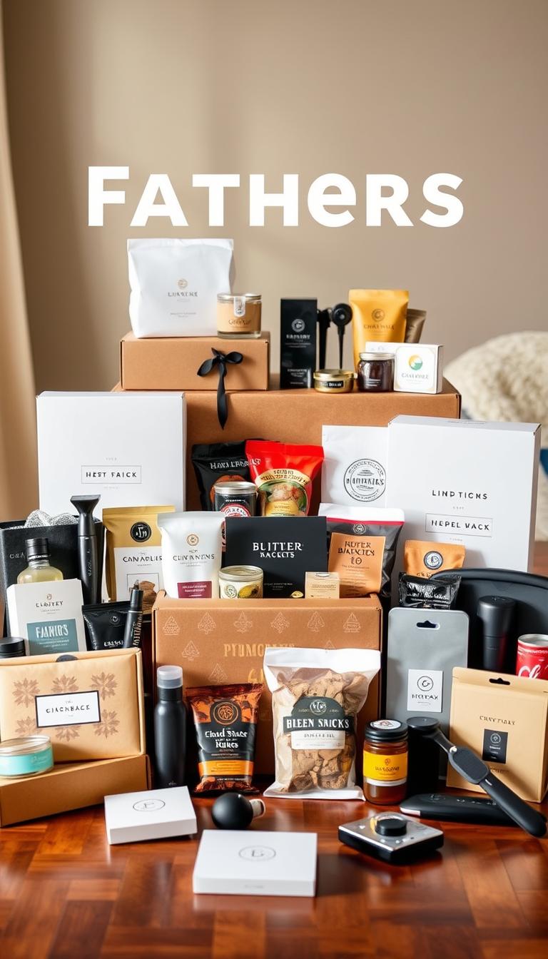21 Unique Father's Day Gift Ideas He'll Actually Love A neatly organized display of various subscription boxes and services for fathers, set against a warm, inviting backdrop. In the foreground, a collection of high-quality products, thoughtfully curated, including shaving kits, grilling tools, artisanal snacks, and electronic gadgets. The middle ground features sleek, minimal packaging and branding, hinting at the care and attention put into these ongoing gifts. In the background, a cozy, homely environment with natural lighting, suggesting the enduring appreciation and joy these subscriptions will bring. The overall scene conveys a sense of curation, practicality, and the continued delight of receiving something new and tailored to the recipient's interests.