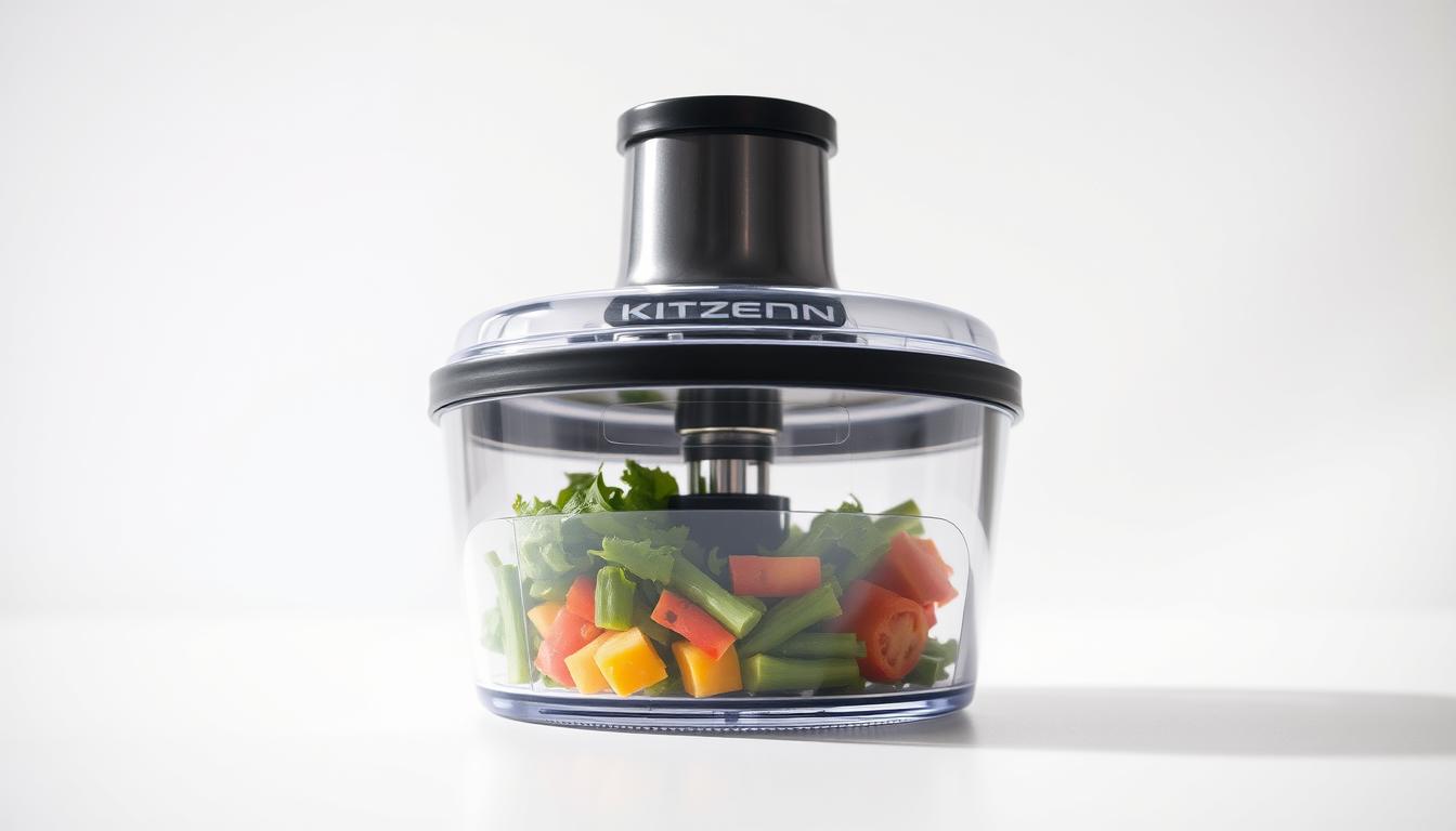 a high-quality, well-lit studio photograph of a Kitzen vegetable chopper