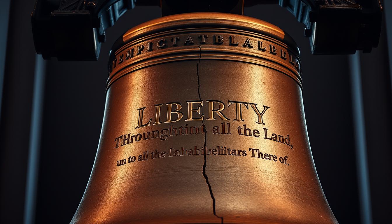 Liberty Bell symbolizing the enduring legacy of America's fight against British rule and the founding document