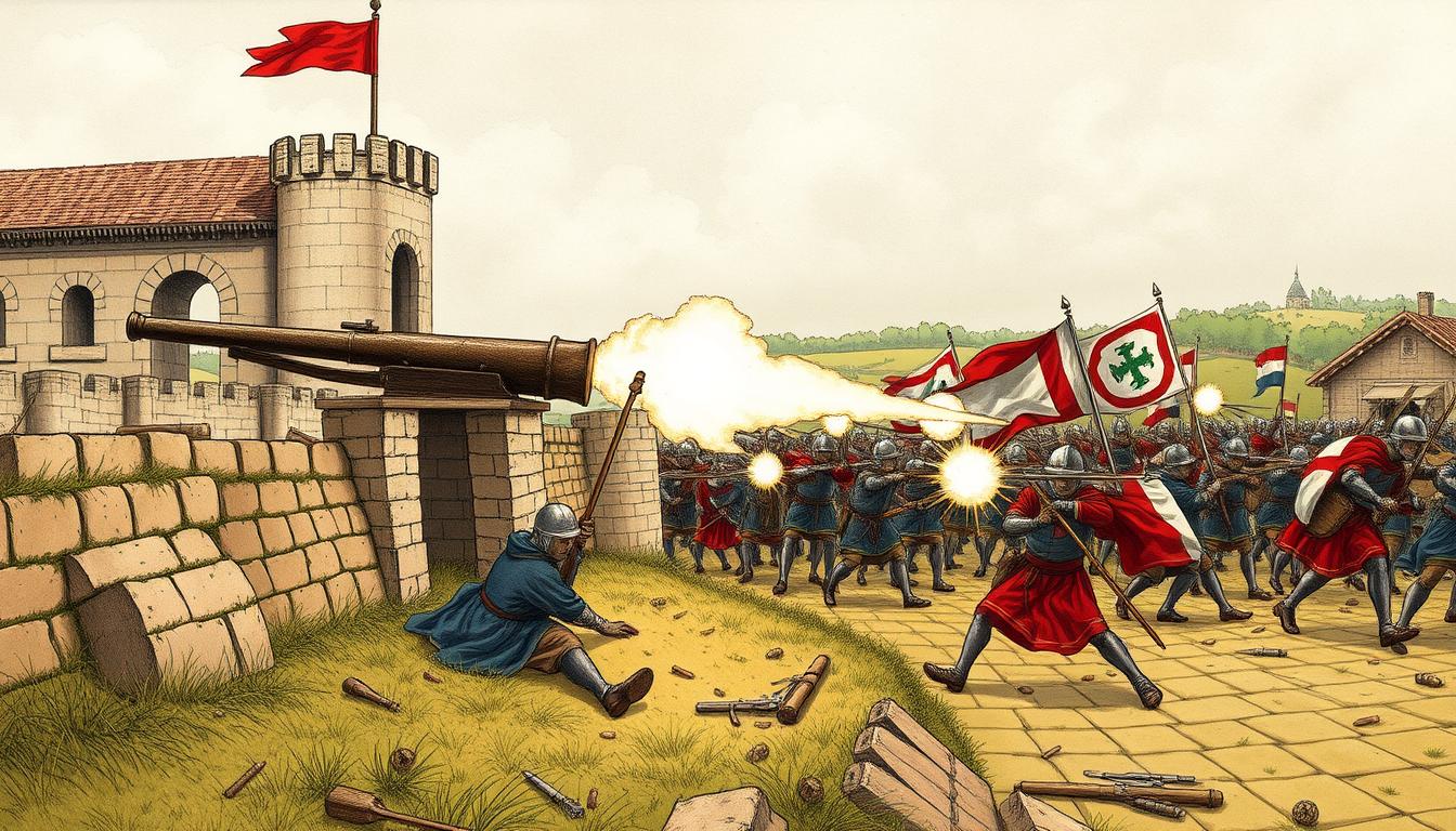 French artillery at the Battle of Castillon firing on advancing English forces