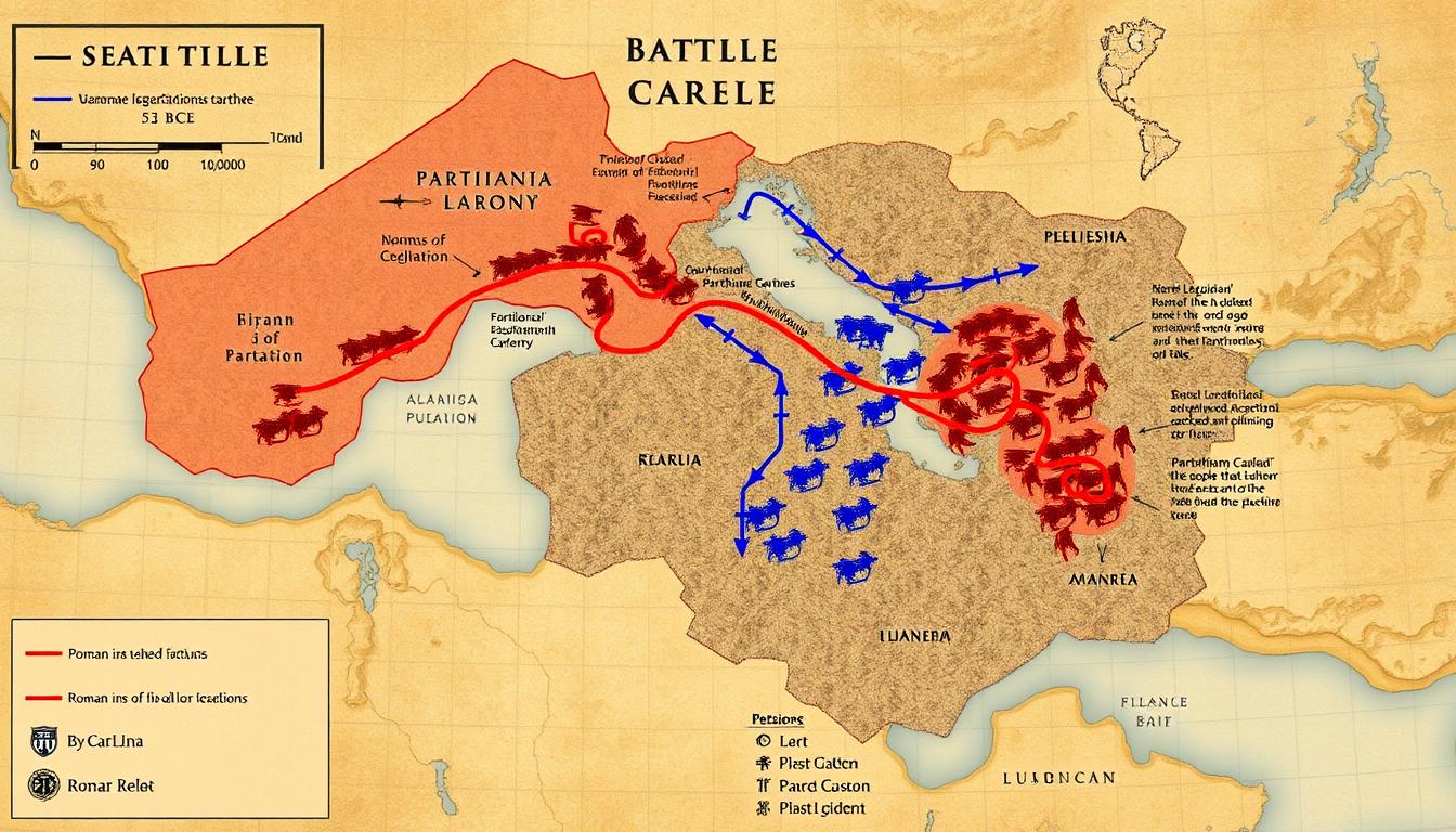 Tactical map of the Battle of Carrhae showing Roman and Parthian positions
