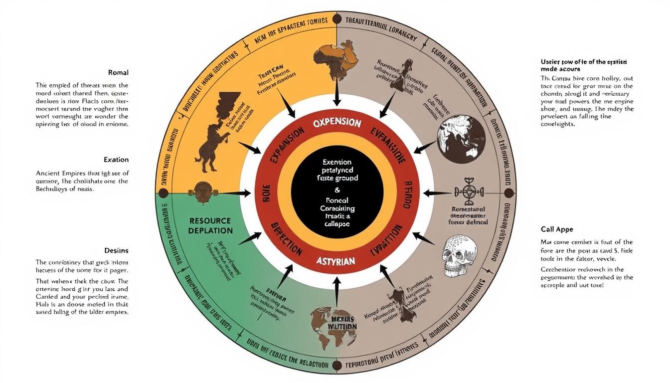 Diagram illustrating the cyclical pattern of imperial rise and fall in ancient and modern contexts