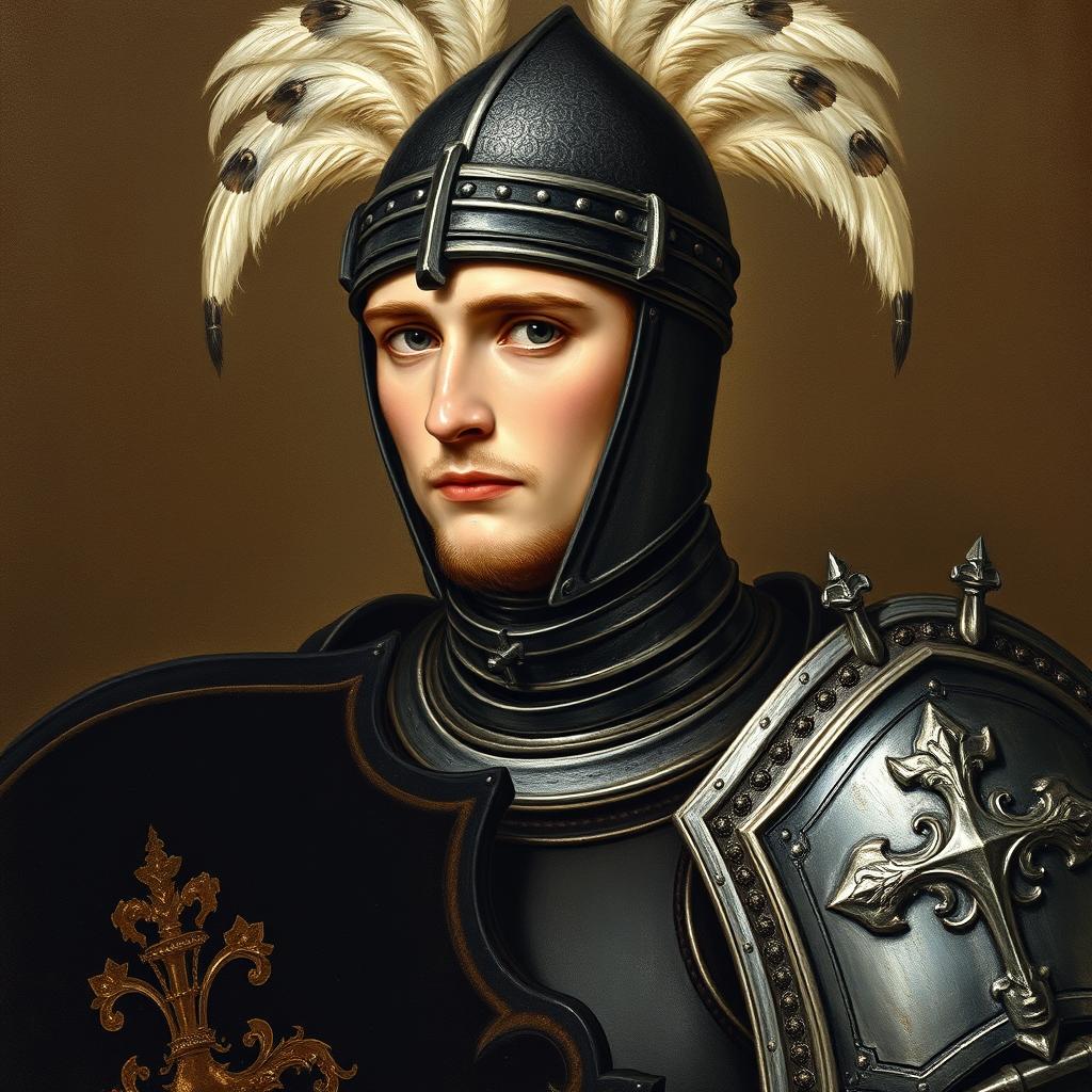 Portrait of Edward the Black Prince in armor with his distinctive black shield