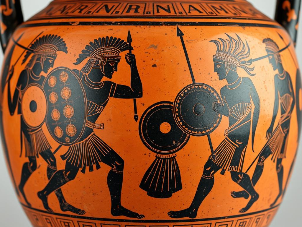 Ancient Greek pottery depicting scenes from Homer's Iliad showing Achilles and Hector
