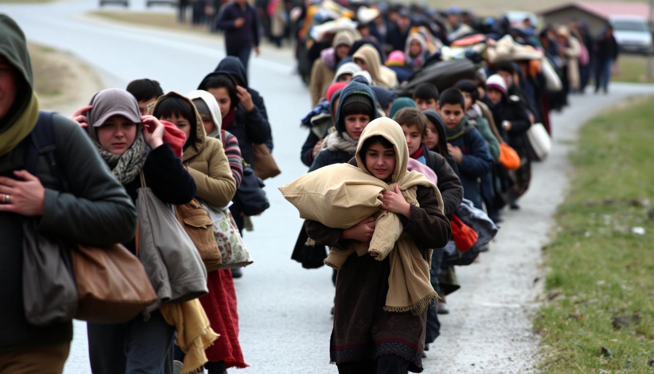 Kosovo Albanian refugees fleeing during the Kosovo War in 1999