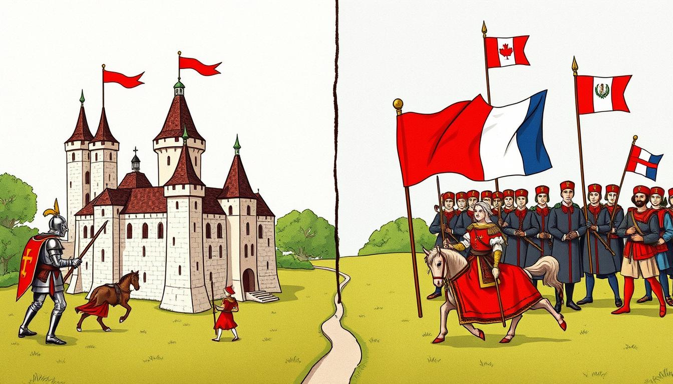 Symbolic image showing the transformation of Europe from medieval feudalism to early modern nation-states