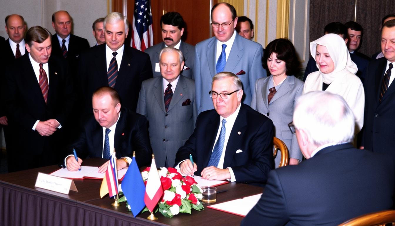 Signing of the Dayton Peace Accords in 1995, ending the Bosnian War