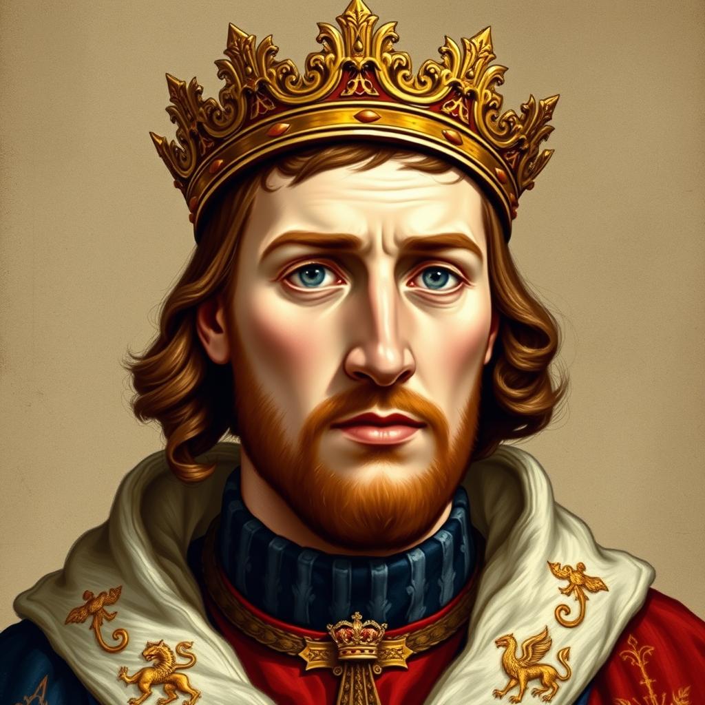 Portrait of Henry V of England wearing a crown and royal robes