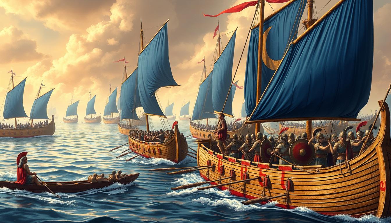 Naval battle between Athenian and Spartan forces during the Peloponnesian War