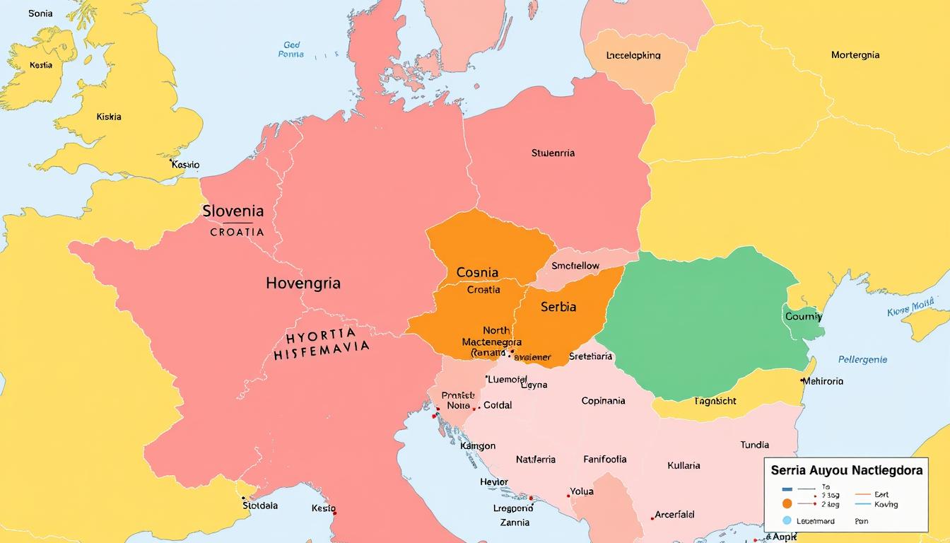 Map of the former Yugoslavia showing current borders of the seven independent states that emerged after the Balkan Wars