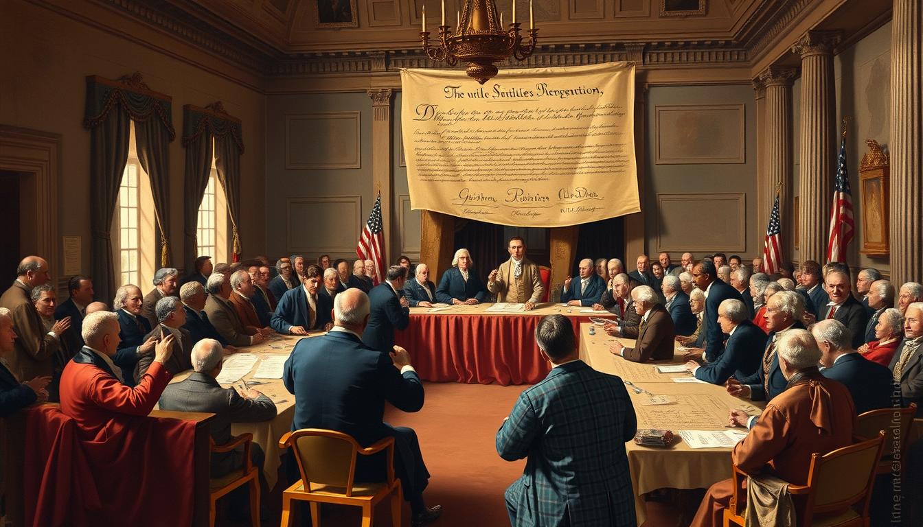Constitutional Convention showing how America's fight against British rule led to the creation of a new government system