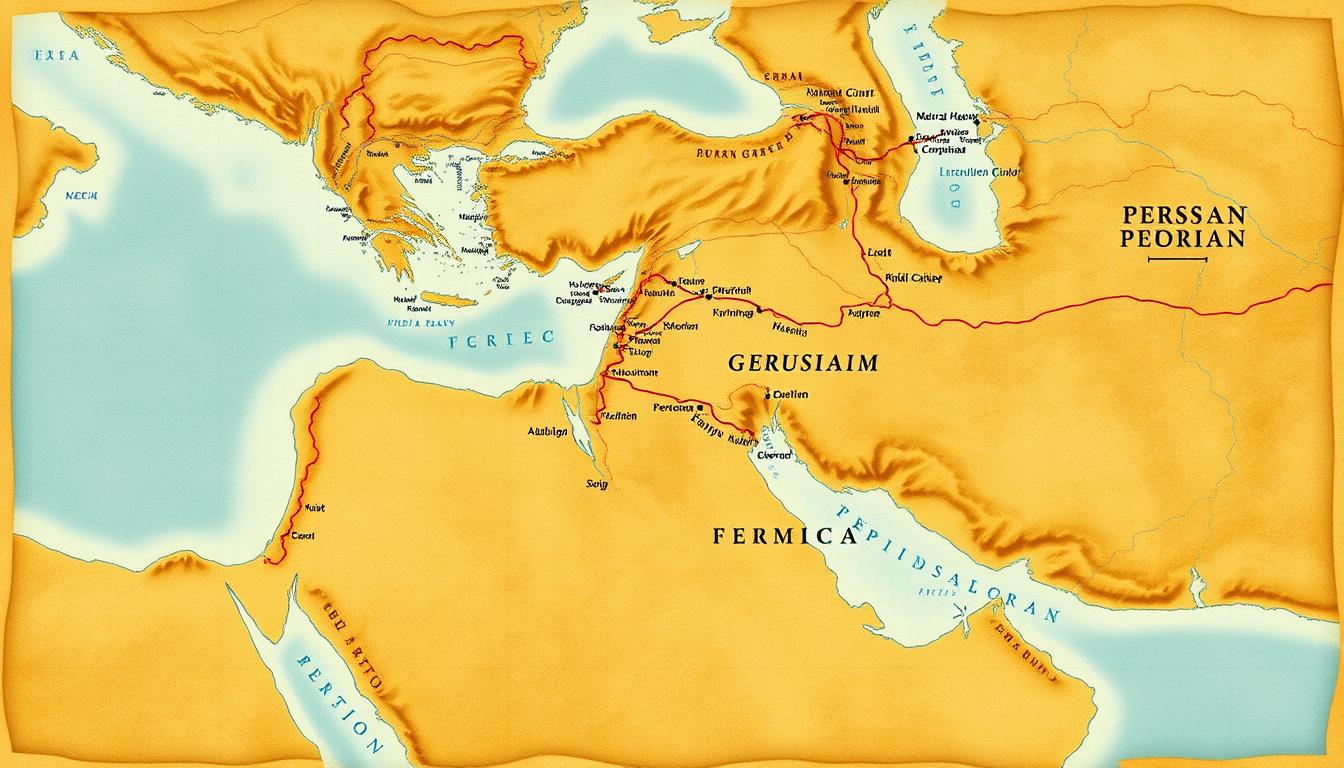 Map of the Persian Empire at its height showing its vast territorial extent from Egypt to India
