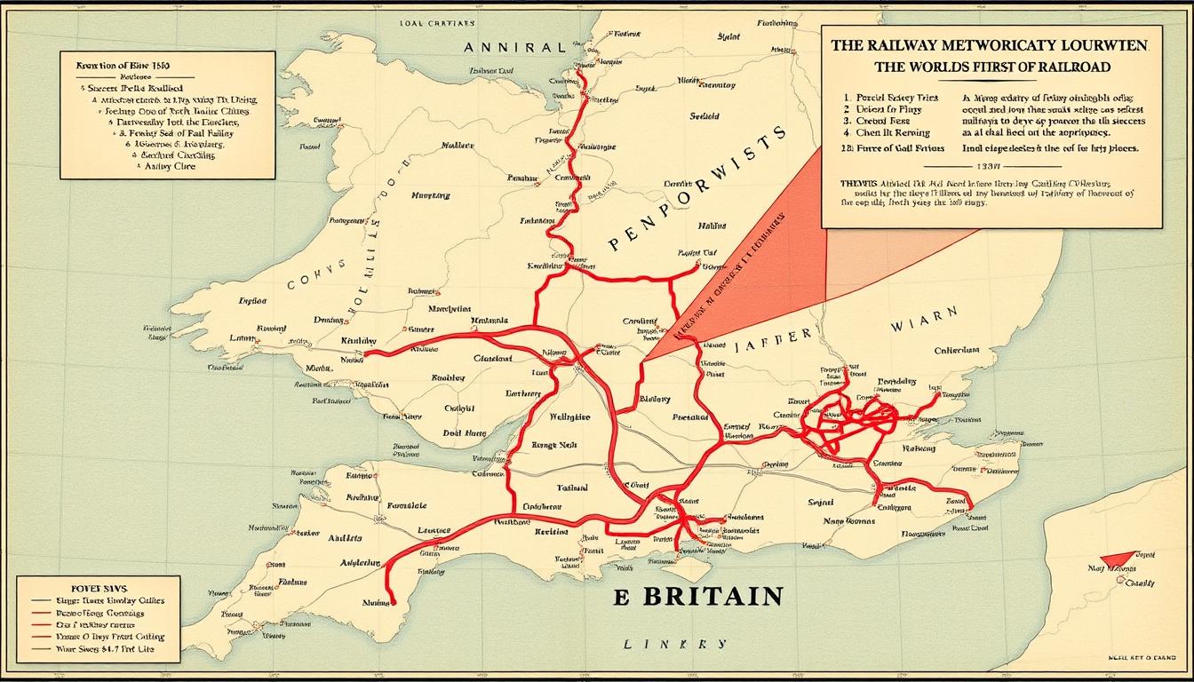 Map showing the rapid expansion of railroad networks in Britain following the world's first railroad
