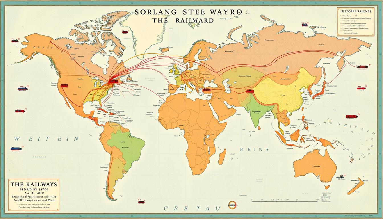 Global spread of railroads from Britain to other continents following the world's first railroad