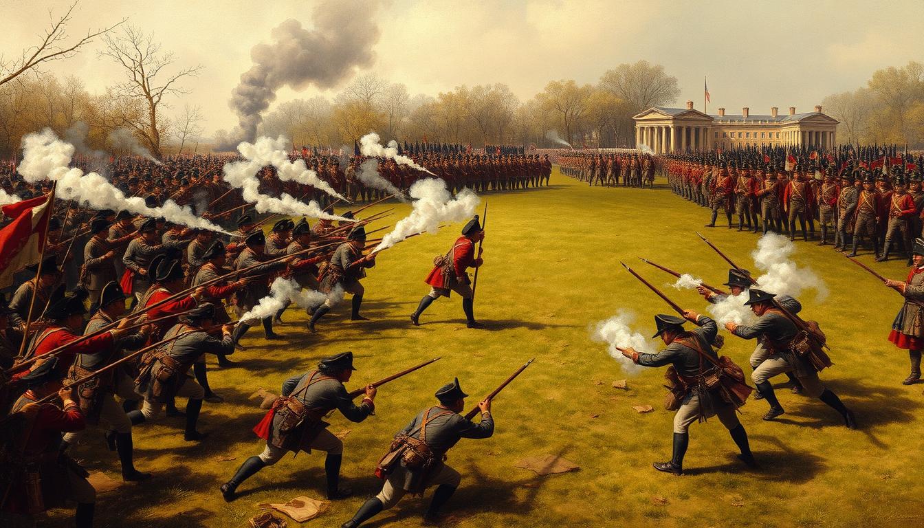 Battle of Lexington and Concord painting showing the first military engagements of America's fight against British rule