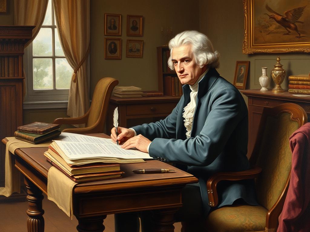Thomas Jefferson drafting the Declaration of Independence as part of America's fight against British rule