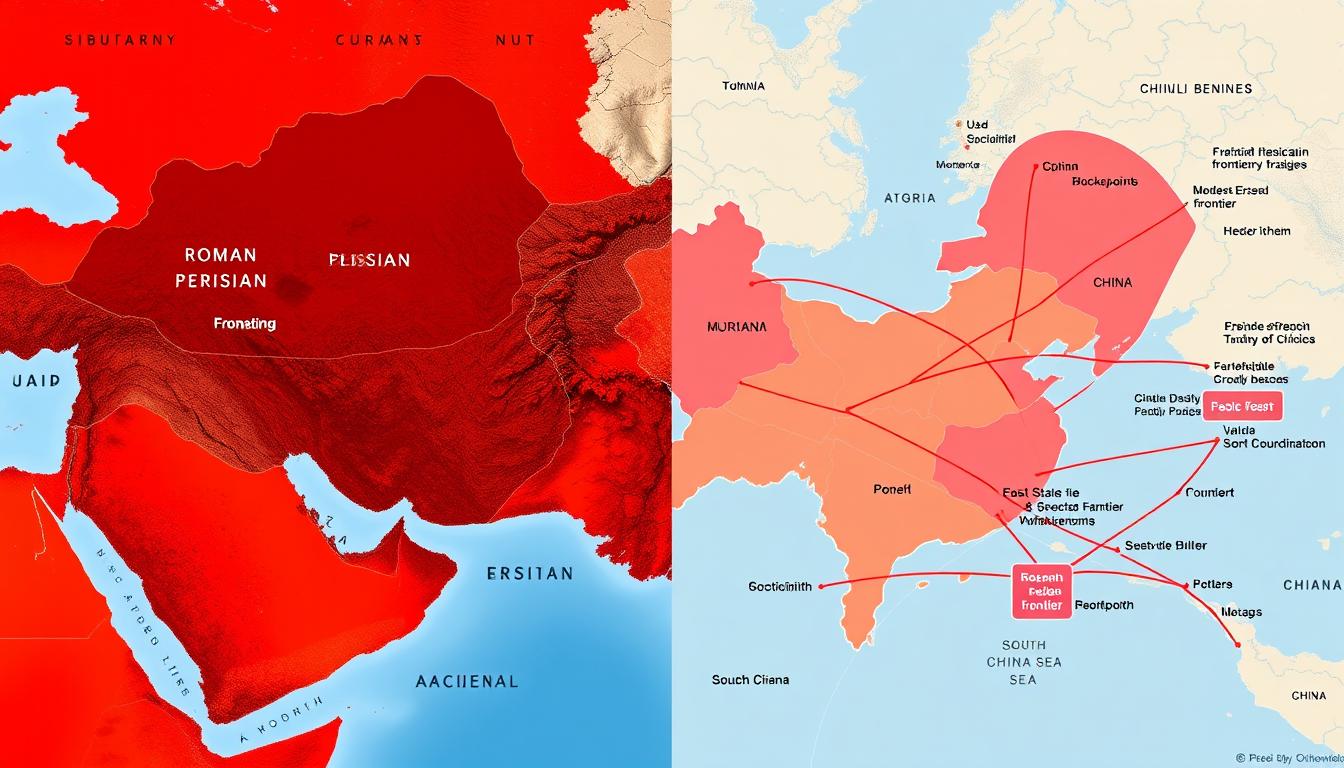 Comparison of ancient imperial boundaries with modern geopolitical flashpoints