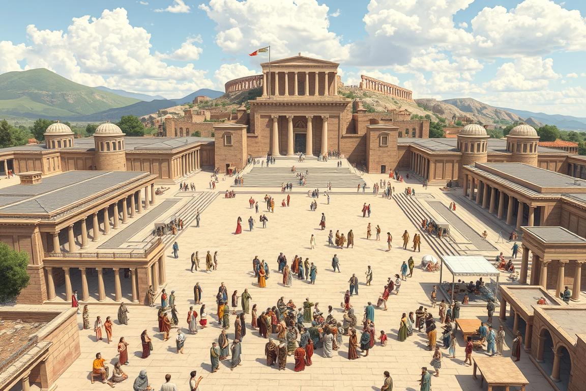 Reconstruction of the ancient Athenian Agora where democratic assemblies were held