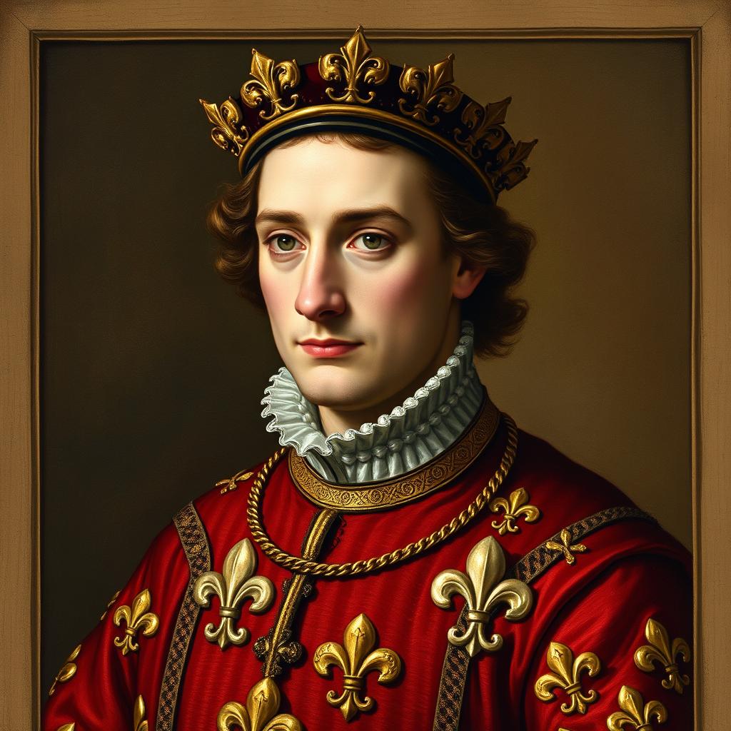 Portrait of Charles VII of France in royal robes with the fleur-de-lis