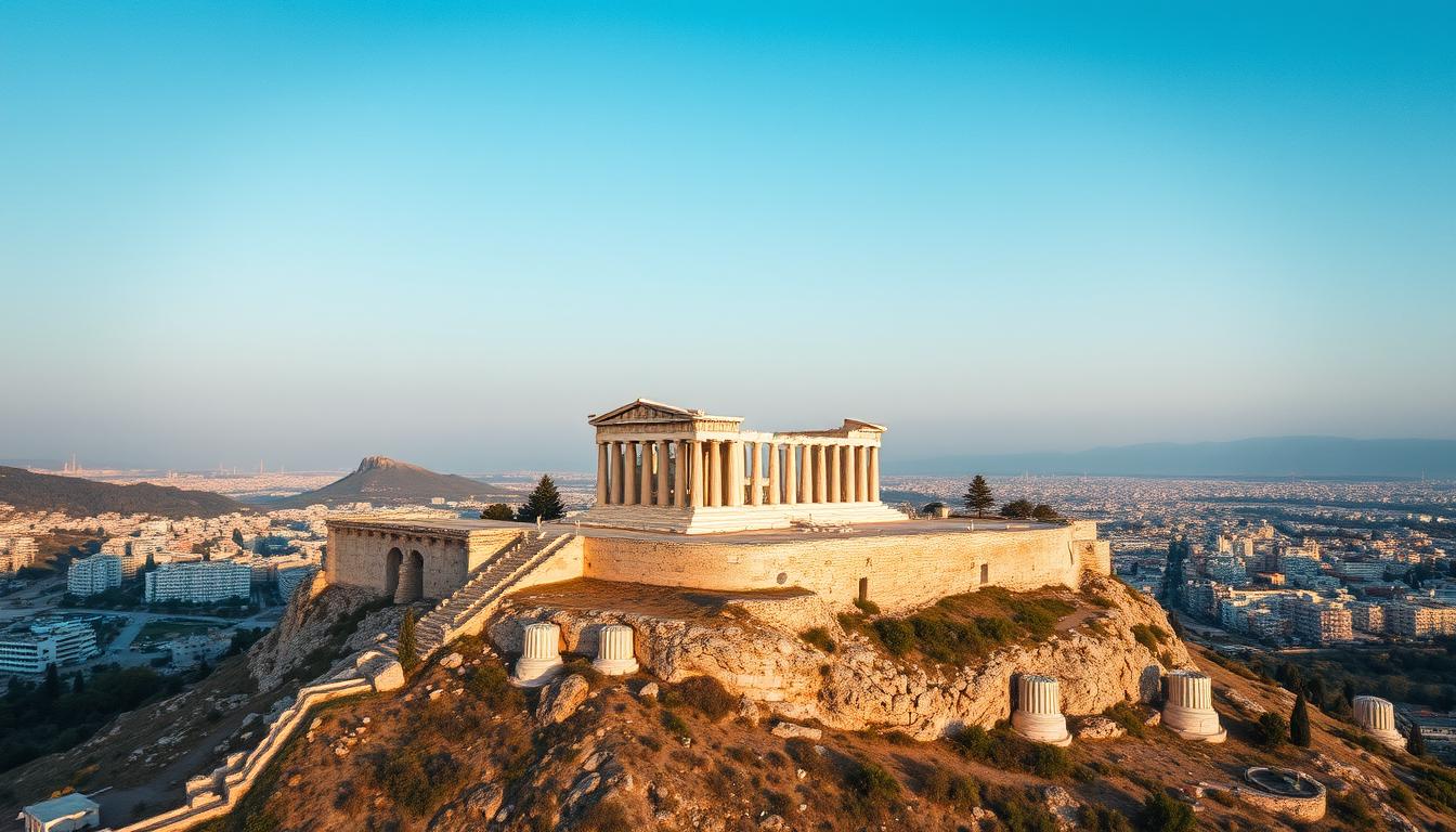 Aerial view of the Acropolis of Athens with the Parthenon temple representing Greek city-state development