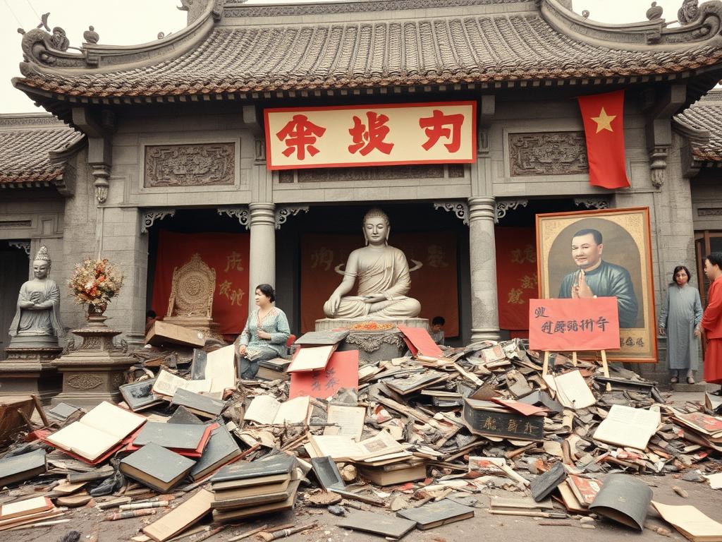 Damaged temple during the Cultural Revolution in China