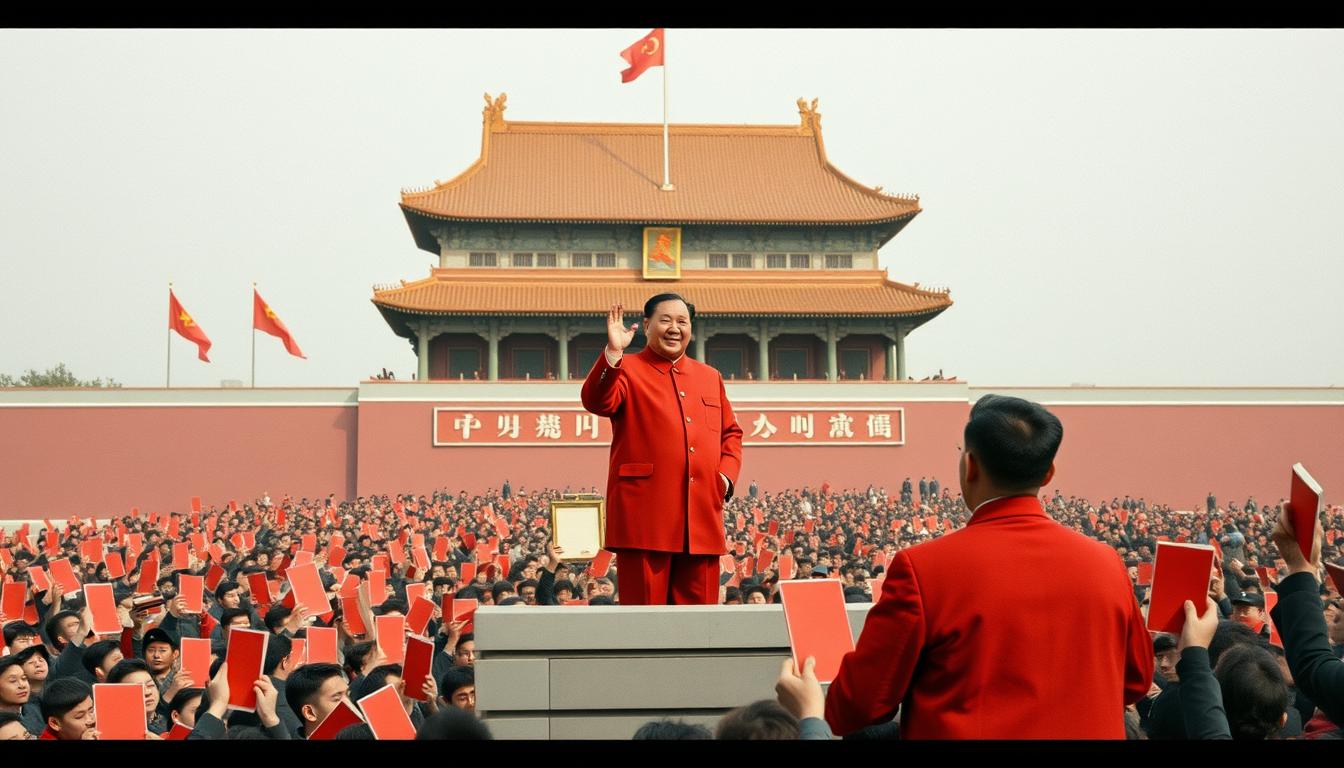 Chairman Mao Zedong addressing Red Guards in Tiananmen Square during the Cultural Revolution in China