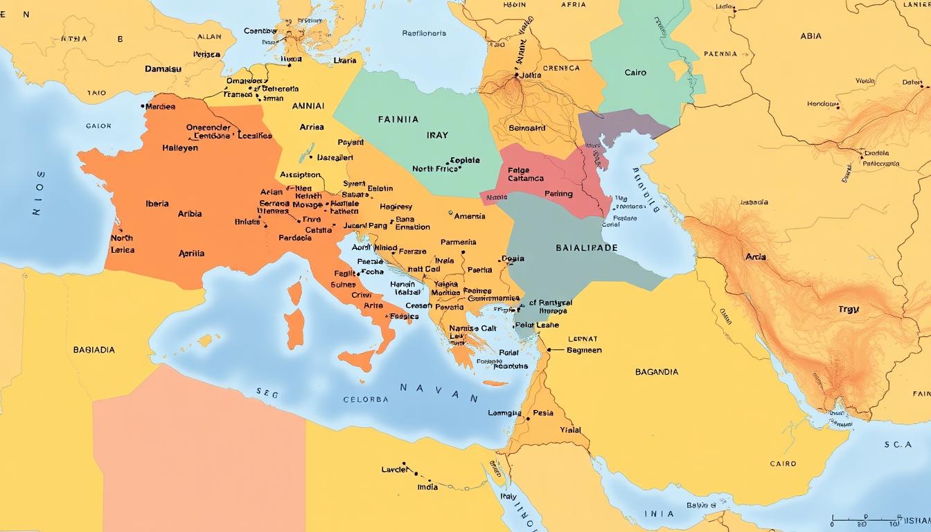 Map of Umayyad Caliphate at its greatest extent
