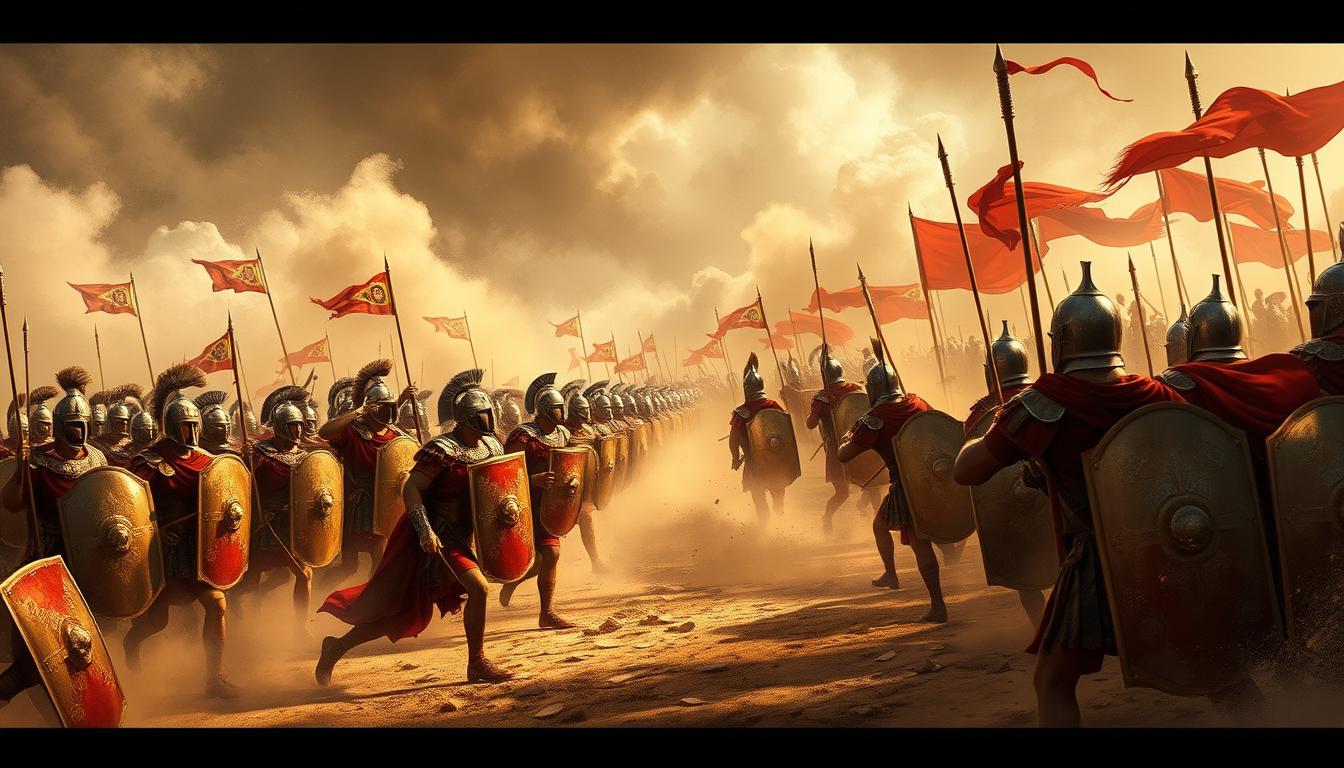Battle scene depicting Roman and Persian forces in conflict