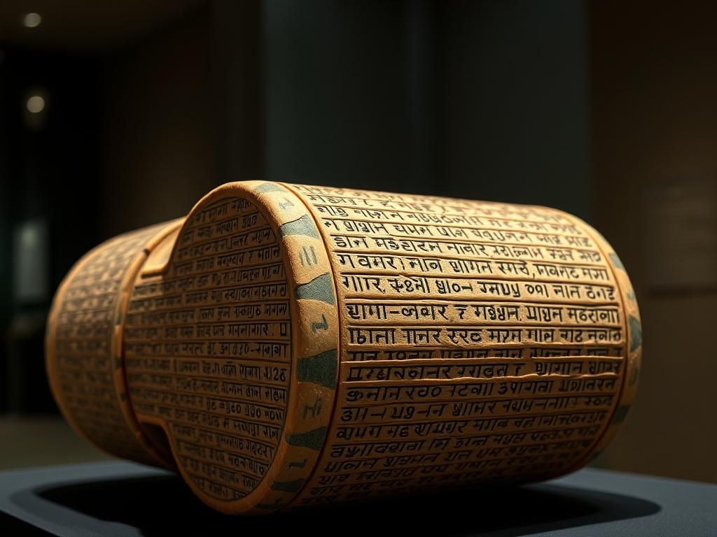 Ancient cylinder of Cyrus the Great with cuneiform inscriptions, considered the first human rights charter
