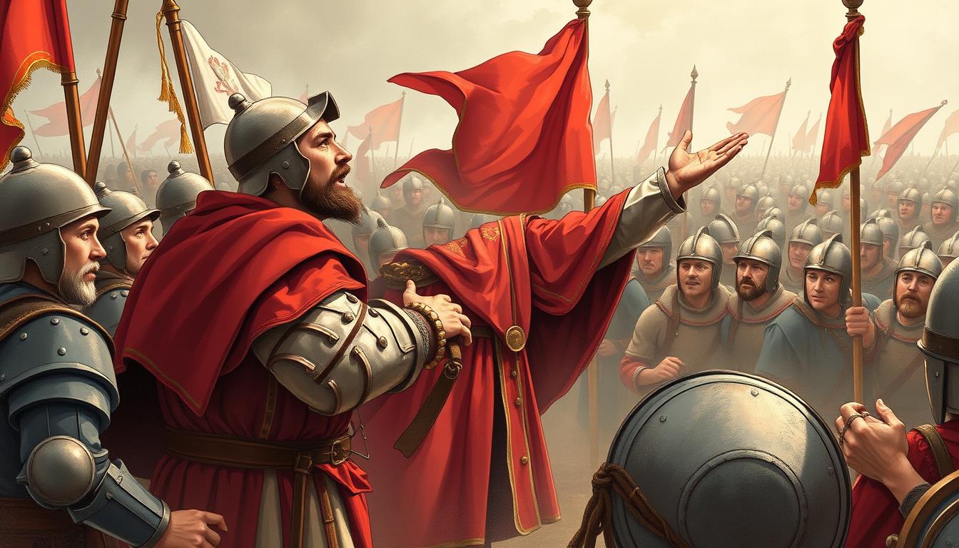Scene from Shakespeare's Henry V depicting the St. Crispin's Day speech before the Battle of Agincourt