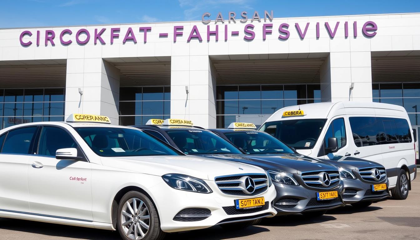 Taxi Ober-Ramstadt Flughafen Cobra-Fahrservice Fahrzeugflotte vor dem Frankfurter Flughafen