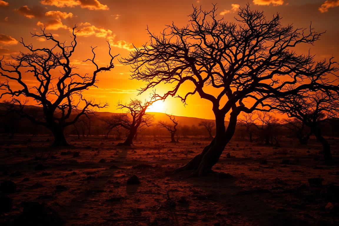 Paisagem do sertão brasileiro ao entardecer simbolizando a jornada em Grande Sertão: Veredas
