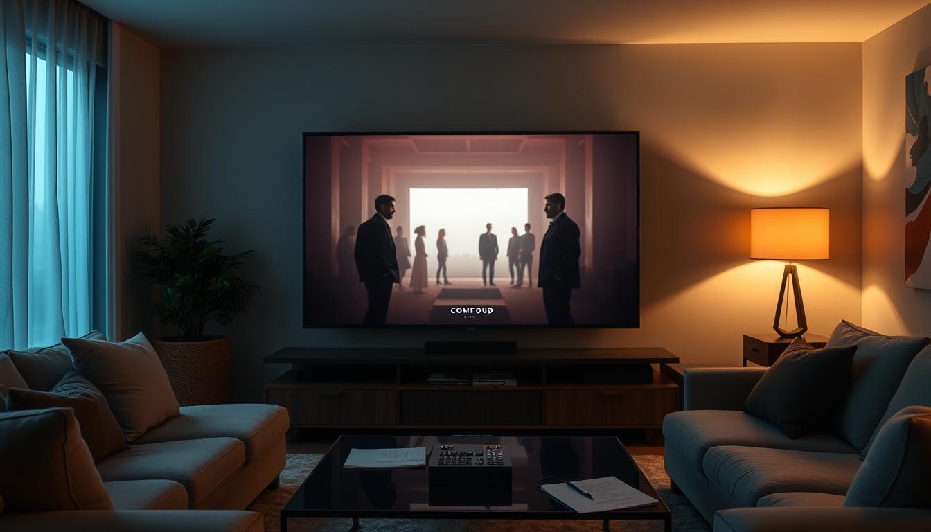 Televisão mostrando uma cena final de série com múltiplas interpretações possíveis
