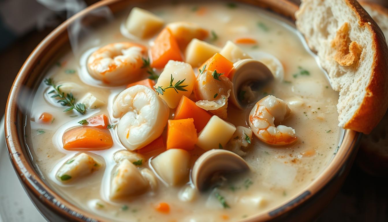 Warm up with the best seafood chowder recipe made with tender shrimp, clams, and creamy potatoes for a rich and comforting bowl of flavor