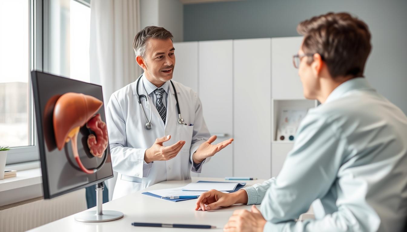 Consulta com profissional de saúde para orientação sobre dieta para gordura do fígado
