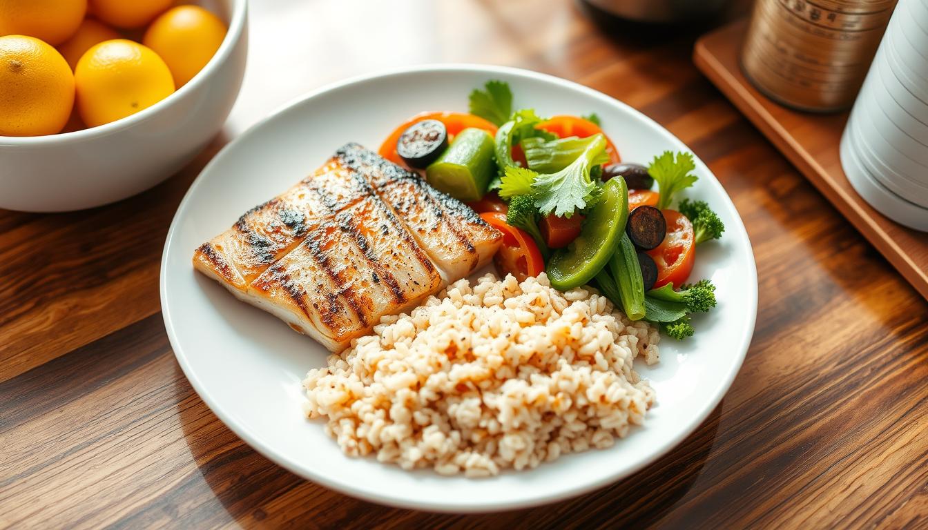 Refeição saudável preparada seguindo o cardápio para dieta para gordura do fígado