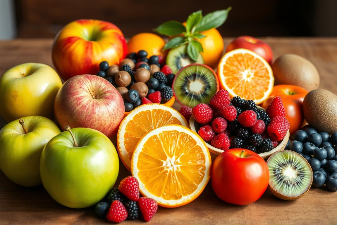 Variedade de frutas frescas benéficas para dieta para gordura do fígado