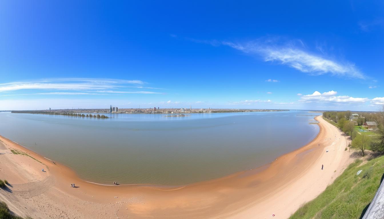 Panorama Wisły z widokiem na wędkarzy na brzegu, najlepsze łowisko rzeczne w Polsce