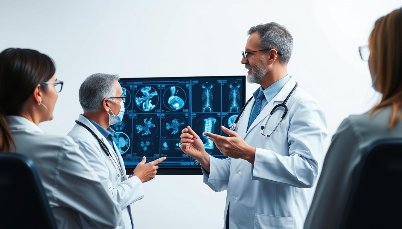 Healthcare professionals using AI for medical imaging analysis