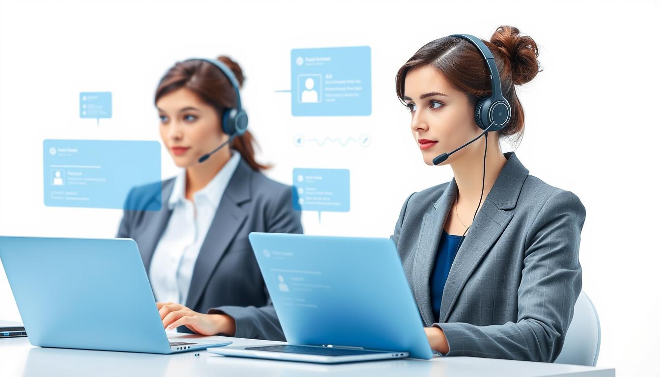 Customer service representatives using AI tools to assist customers