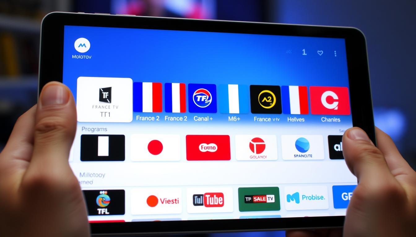 Interface de Molotov TV montrant la grille des programmes et les chaînes françaises disponibles sur le Meilleur IPTV France