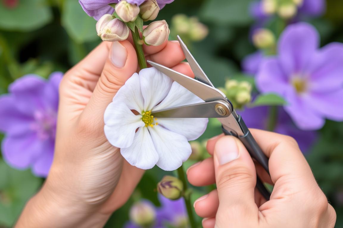 Deadheading balloon flowers to encourage more blooms