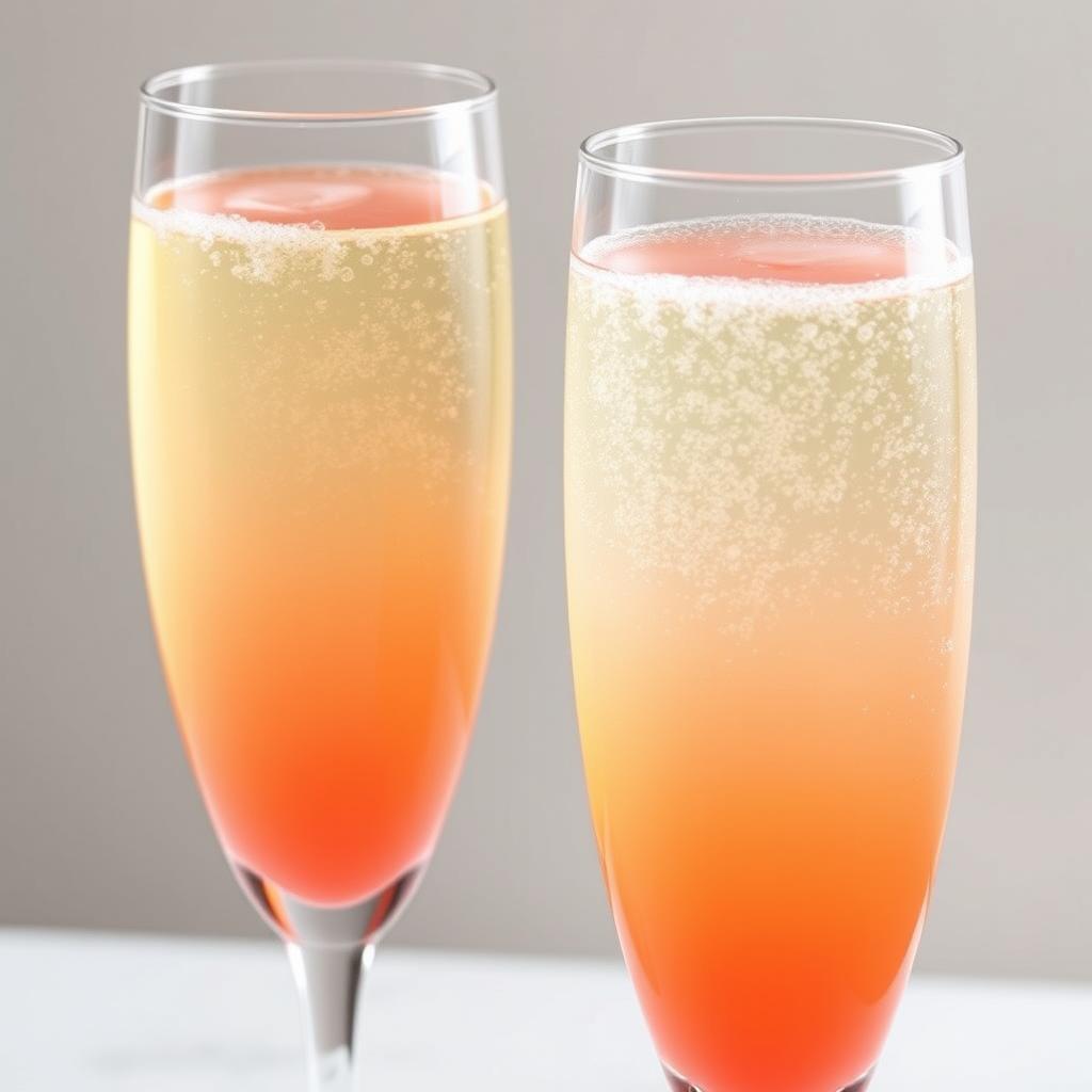 Finished Classic Peach Bellini Recipe in champagne flutes