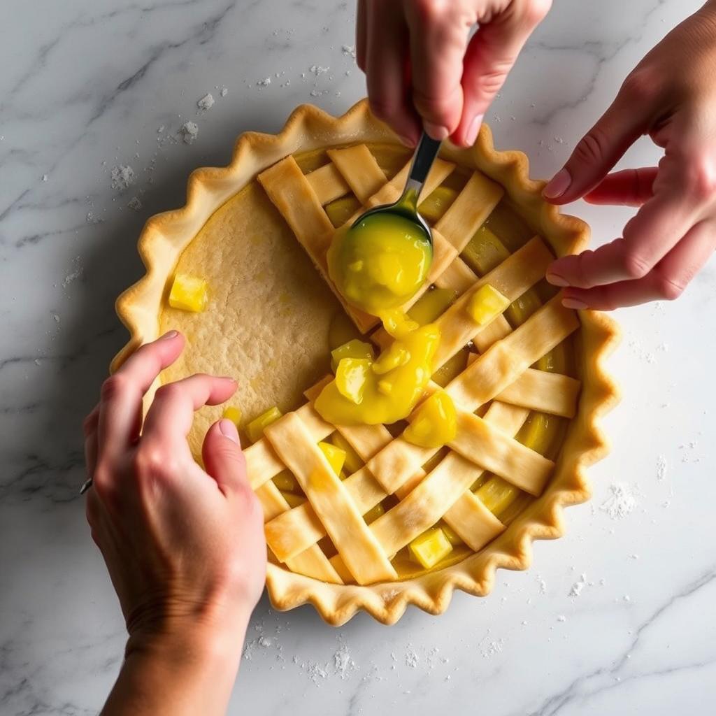 Italian lemon spread being used as filling in a traditional crostata tart