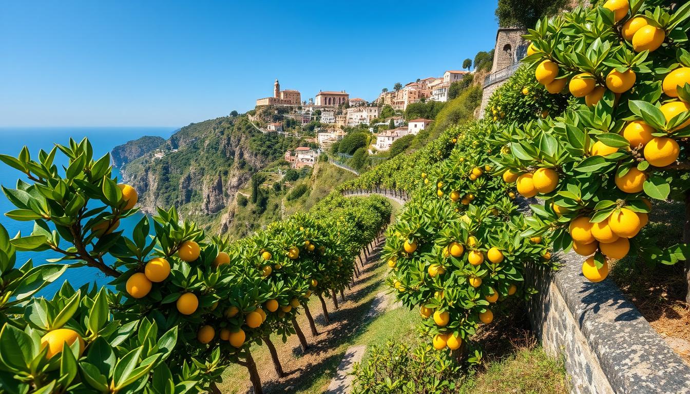 Terraced lemon groves along the Amalfi Coast of Italy